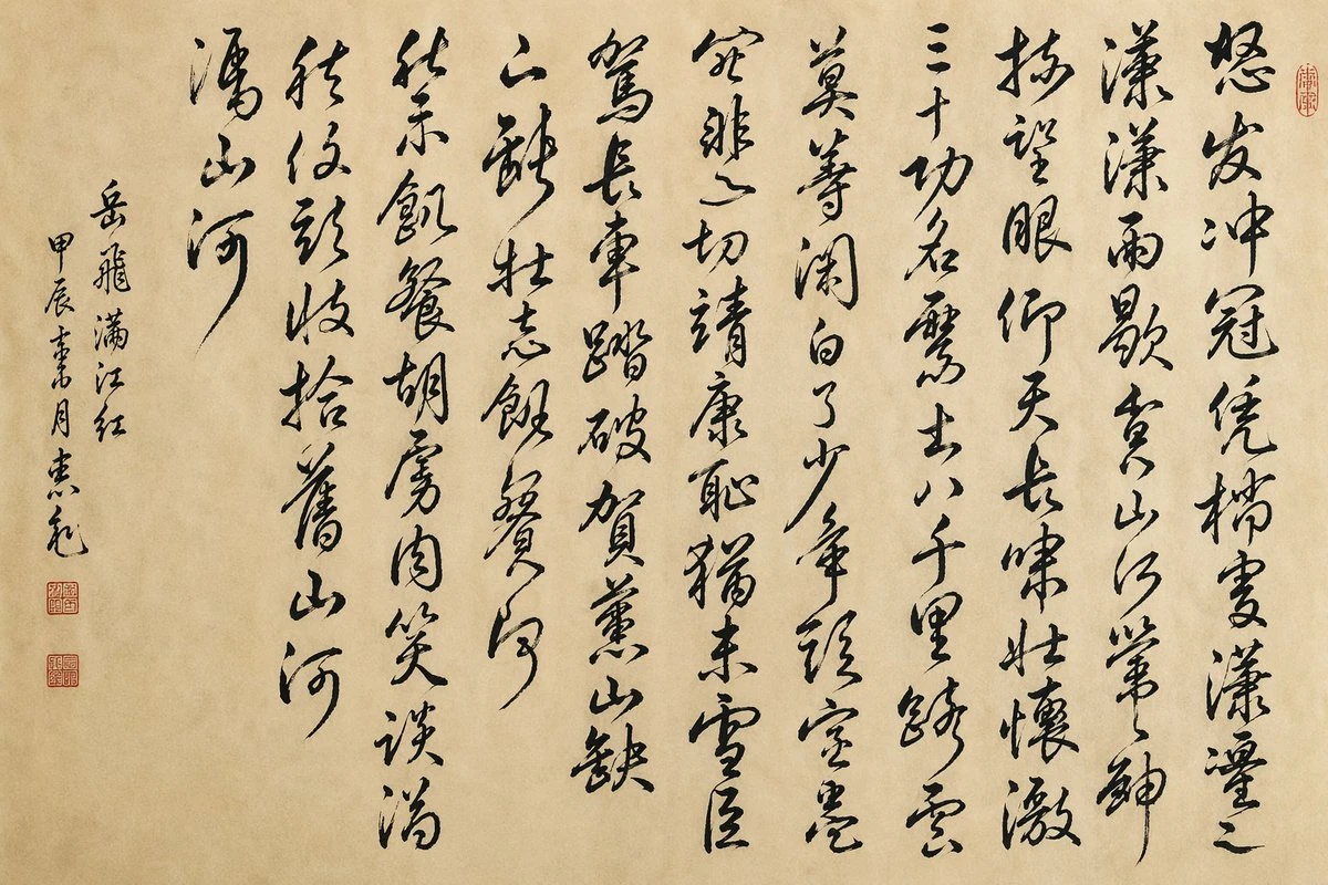 岳飞满江红行草书法卷轴