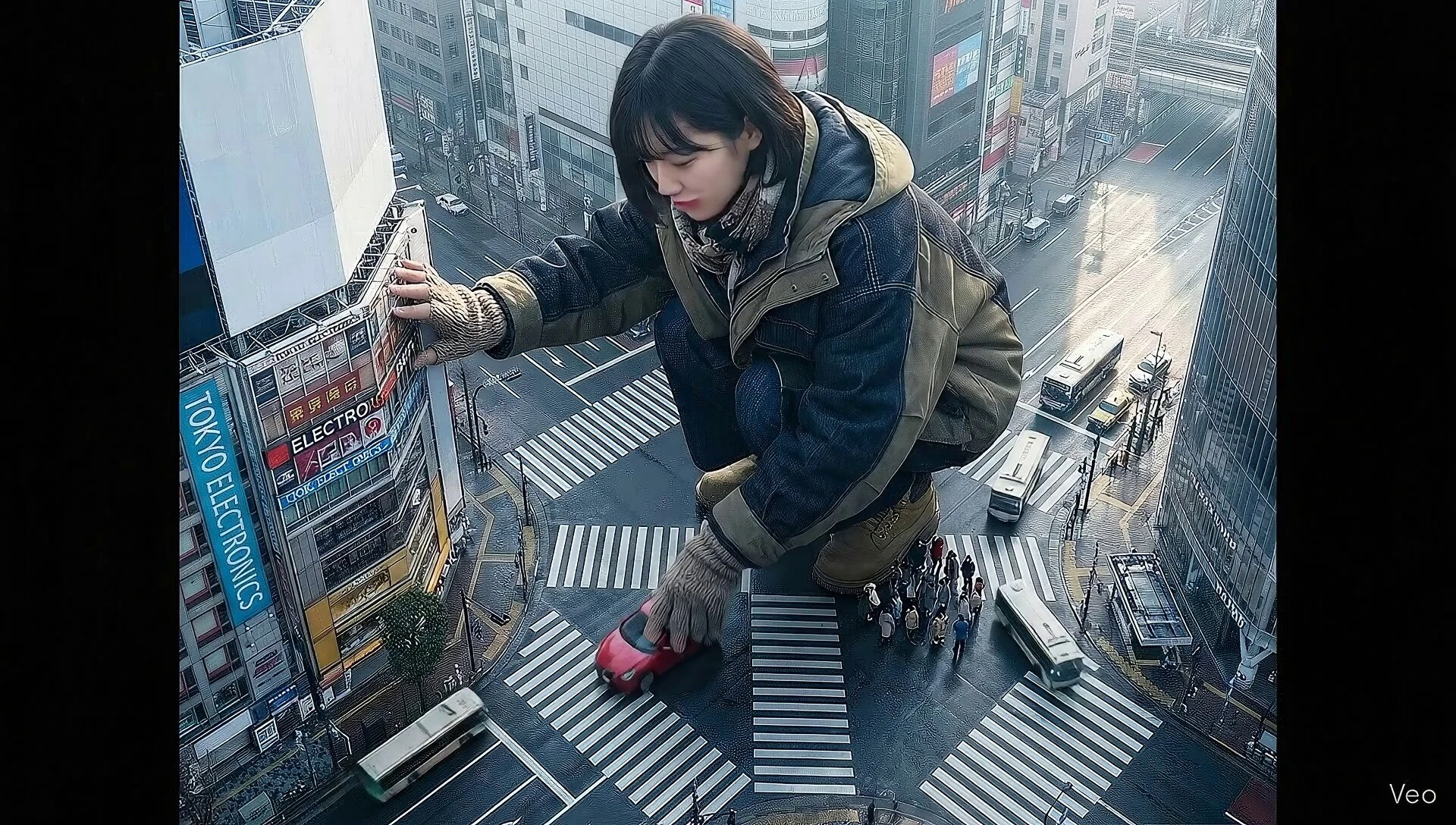 巨女戏玩东京街景