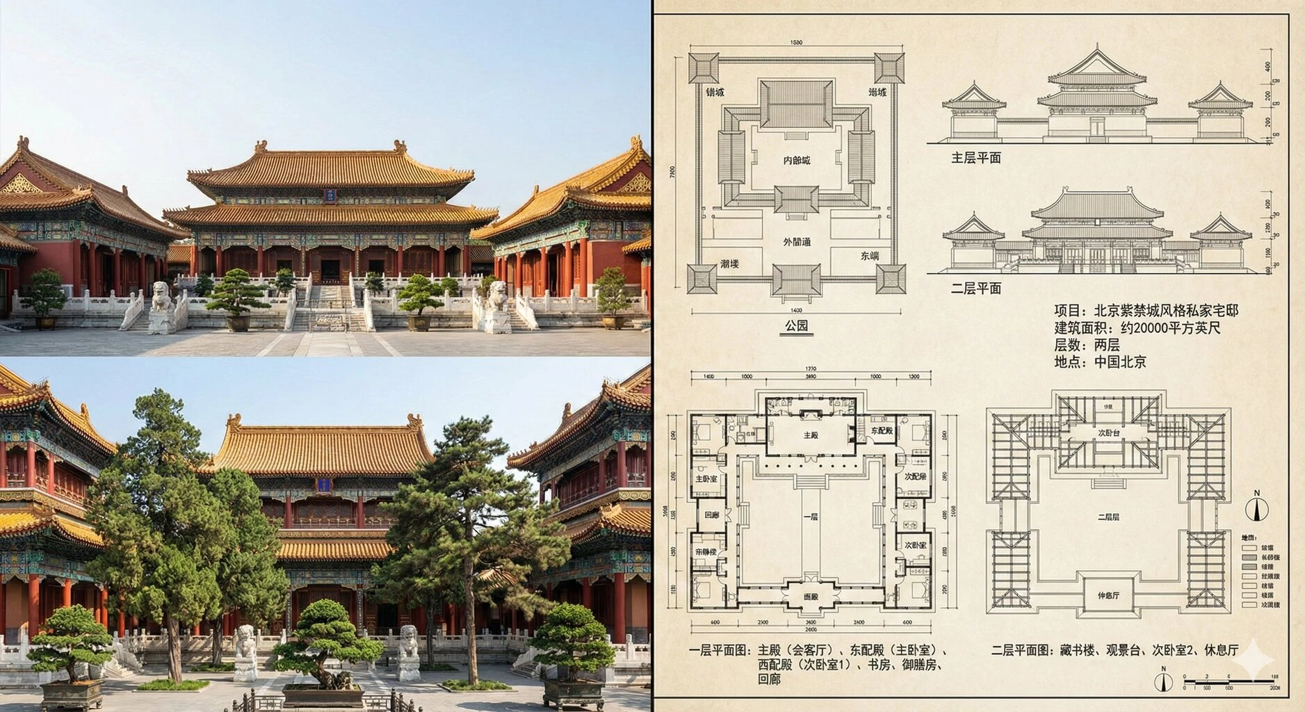 北京紫禁城建筑照片和设计图纸