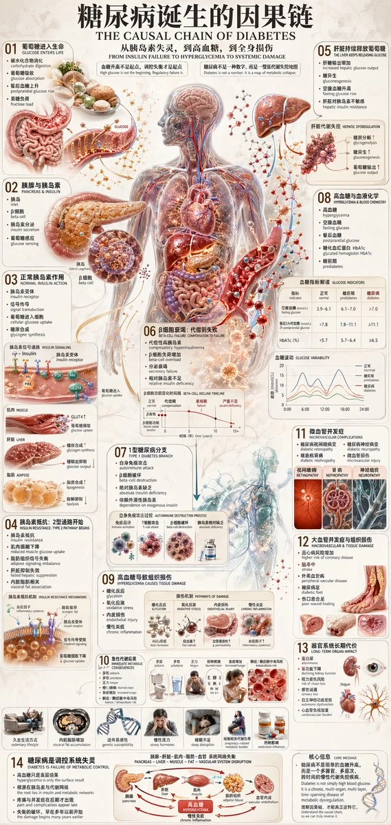 糖尿病因果链科普海报