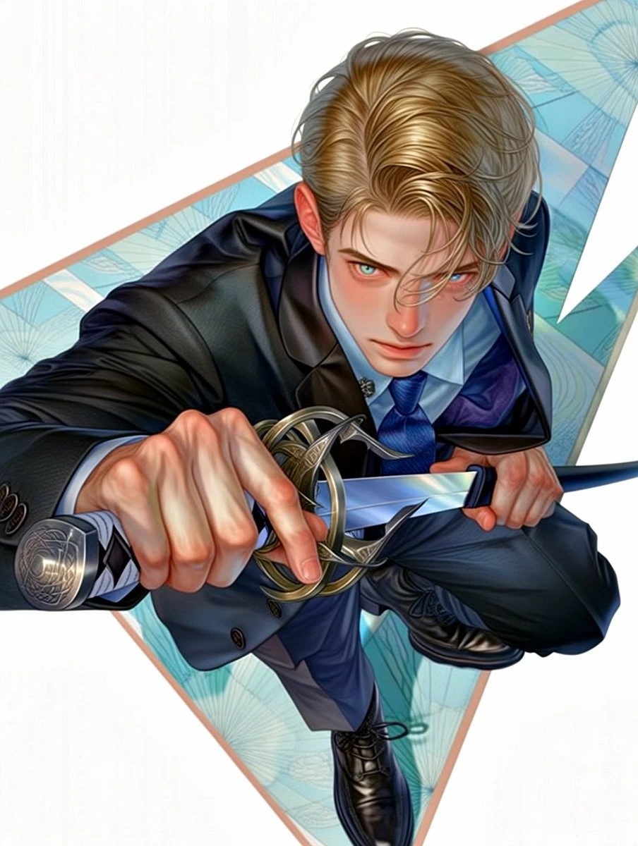 动漫风格金发男子持剑插画