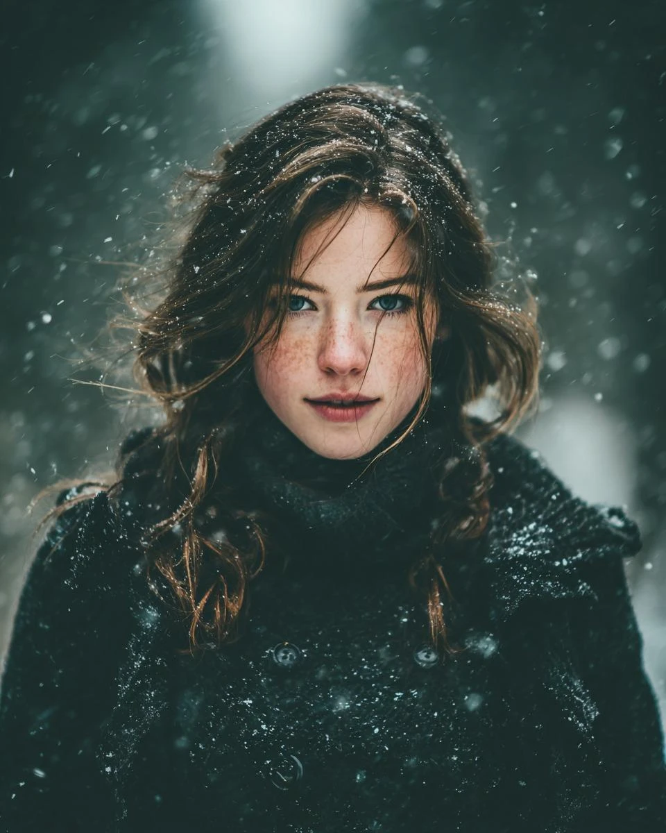 雪中少女写真:冷调光影下的真实冬日肖像