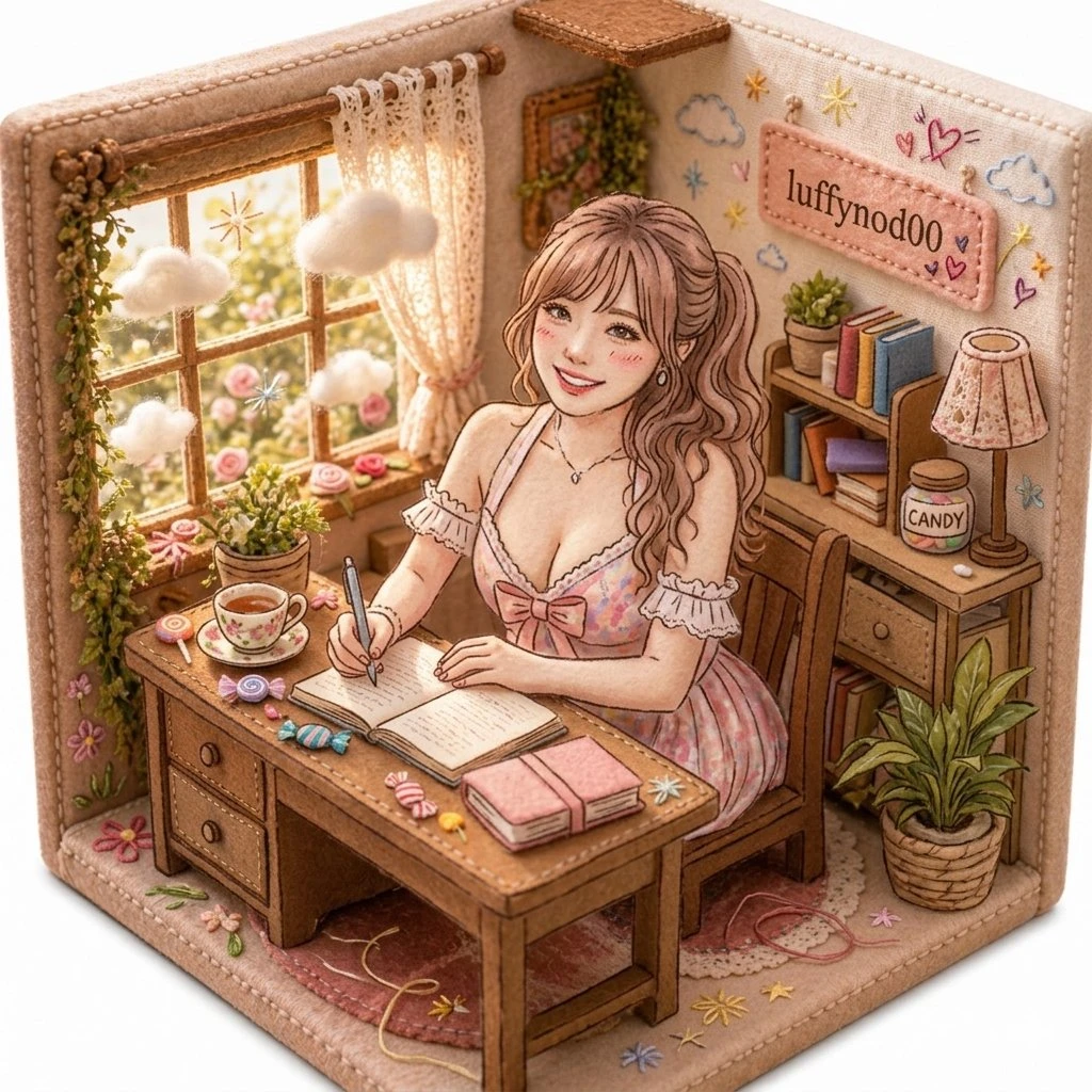 可爱少女微缩房间插画