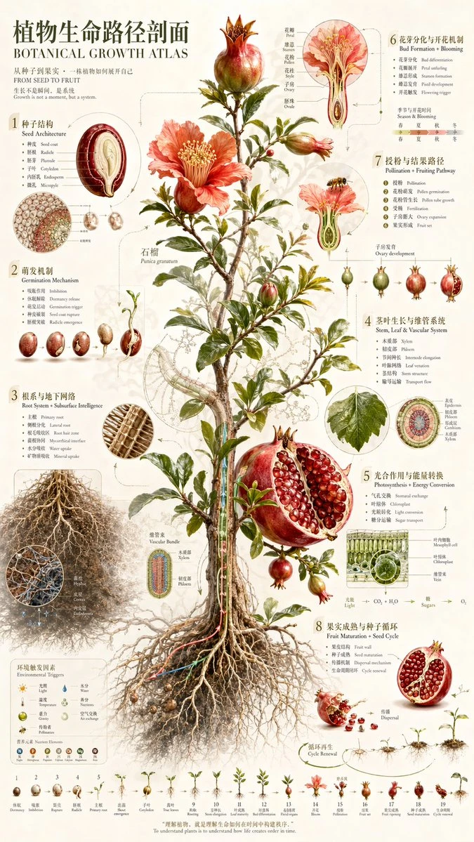 石榴植物生命路径剖面图