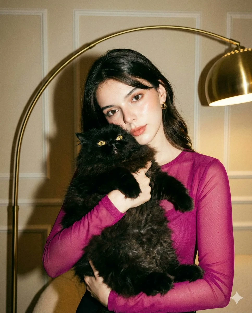 时尚人像与黑猫的温馨抓拍瞬间