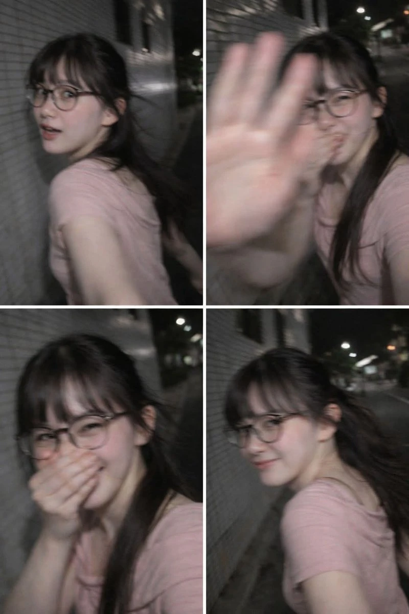 夜拍东京街头少女 candid 瞬间,模糊动感,羞涩微笑