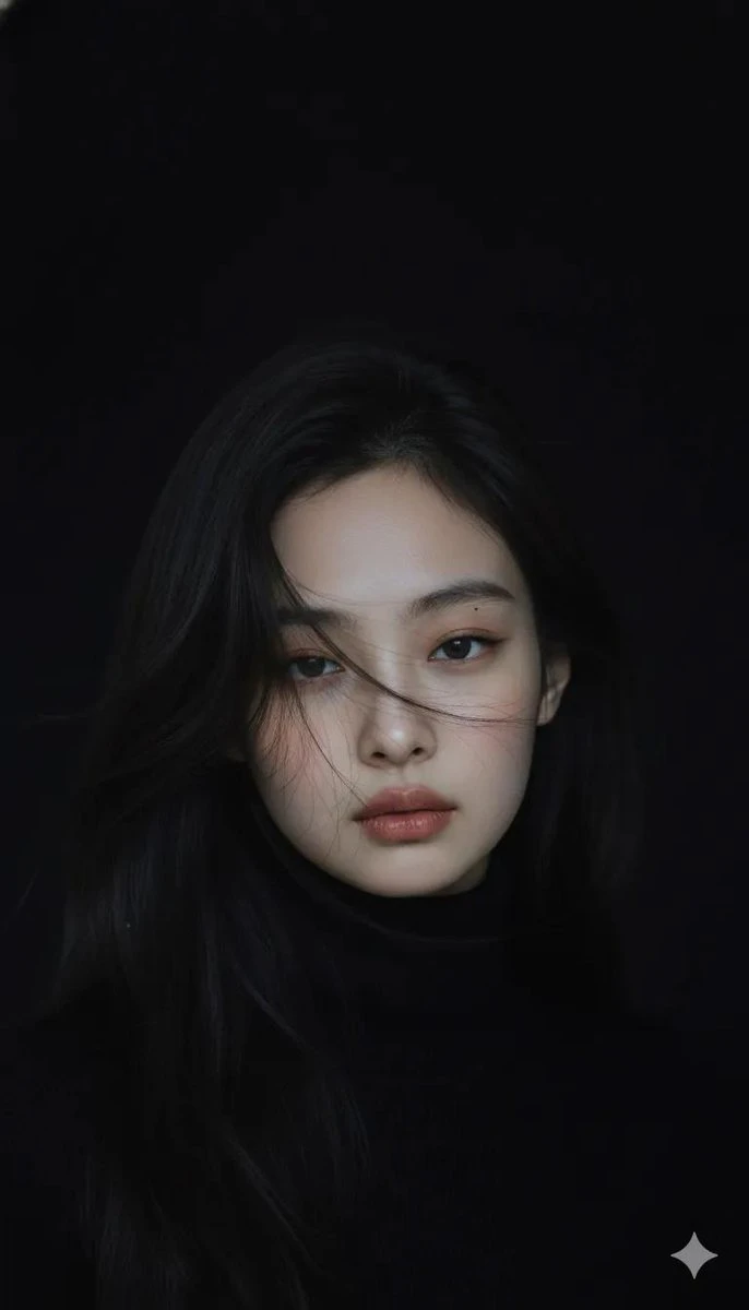 暗调电影感女性肖像,极简背景,柔光质感,高级时尚氛围。