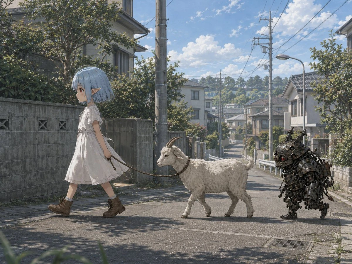 奇幻少女与机械宠漫步日本街道