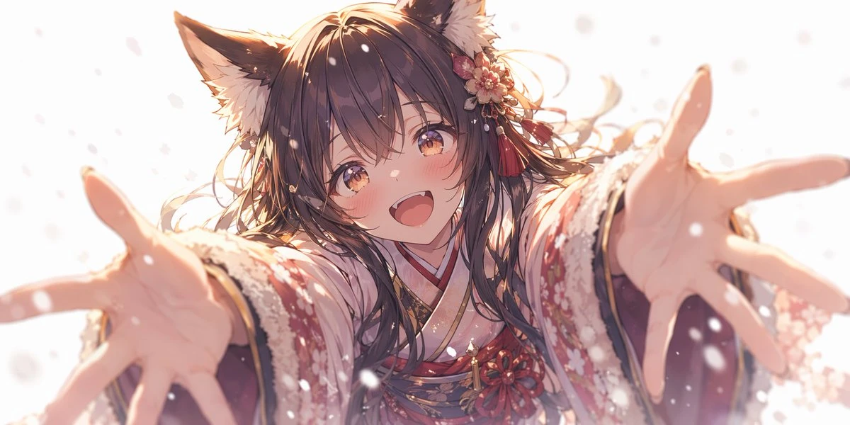 狐耳少女雪中拥抱