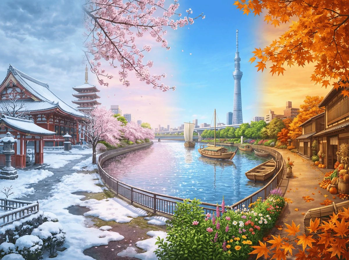四季流转的东京全景图