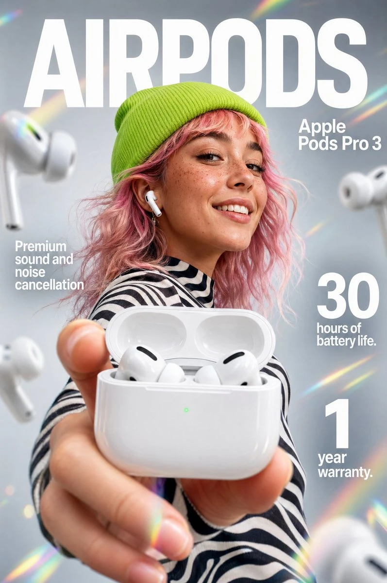 苹果AirPods Pro 3杂志风海报