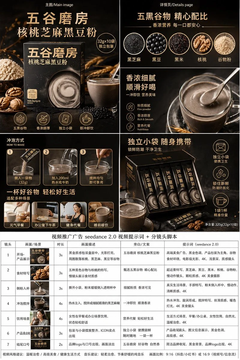 五谷磨房核桃芝麻黑豆粉电商详情页