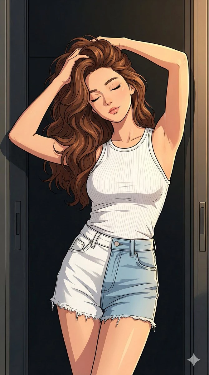 夏日少女倚墙静立,暖光勾勒柔美轮廓