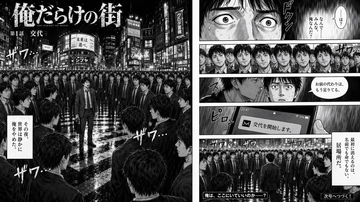 生成惊悚漫画两页跨页