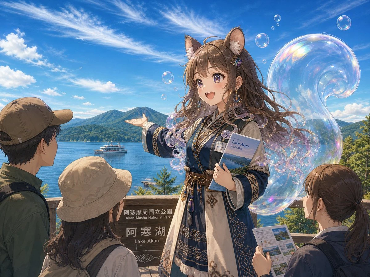 阿寒湖松鼠导游动漫旅游插画