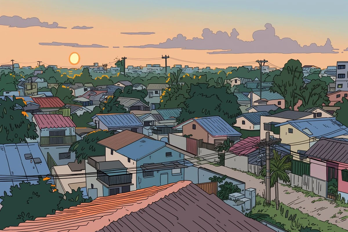 日落时分郊区住宅区