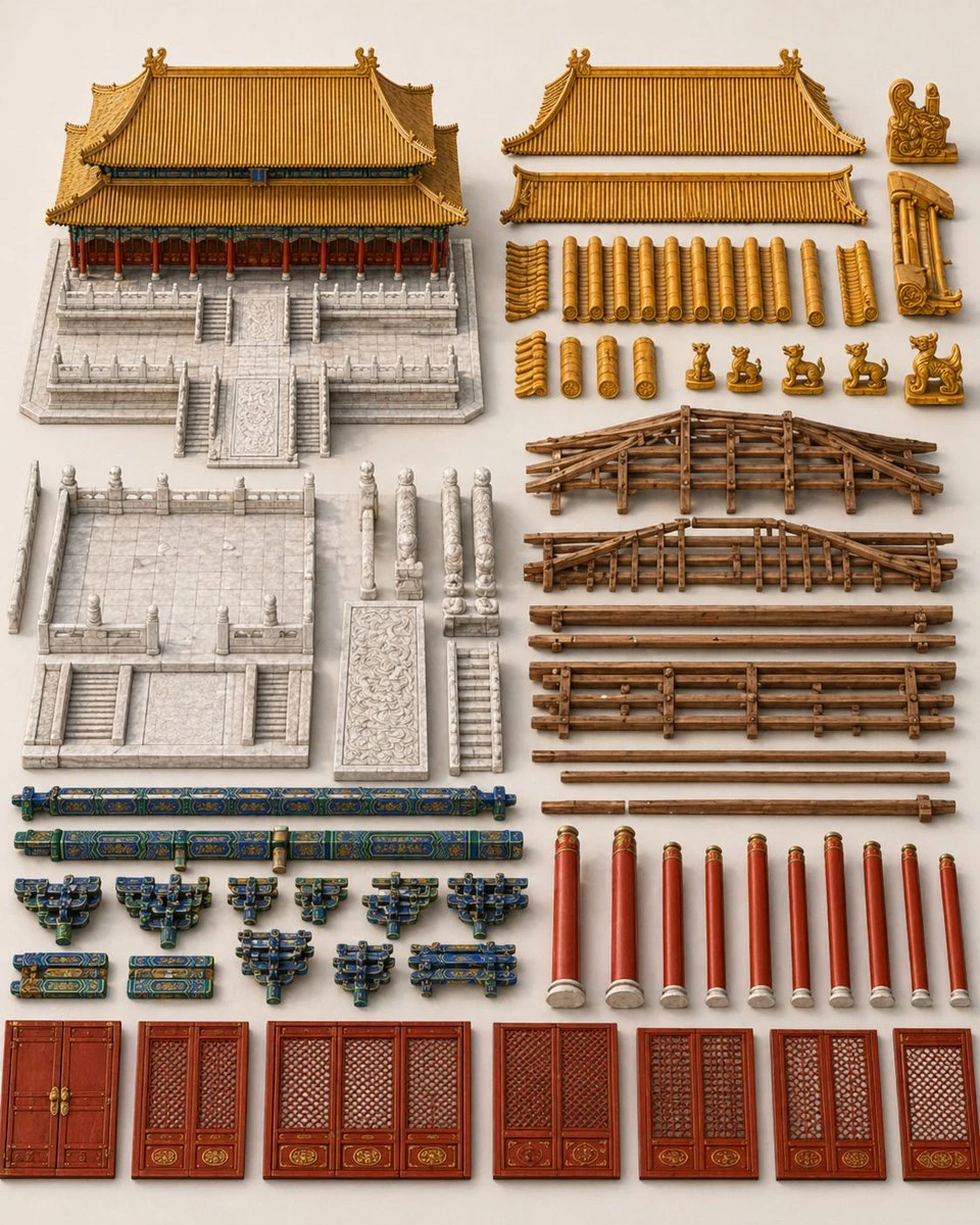 中国宫殿建筑构件展示板