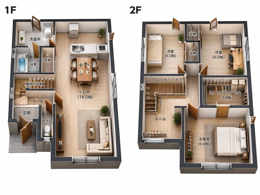 日式两层住宅3D平面图