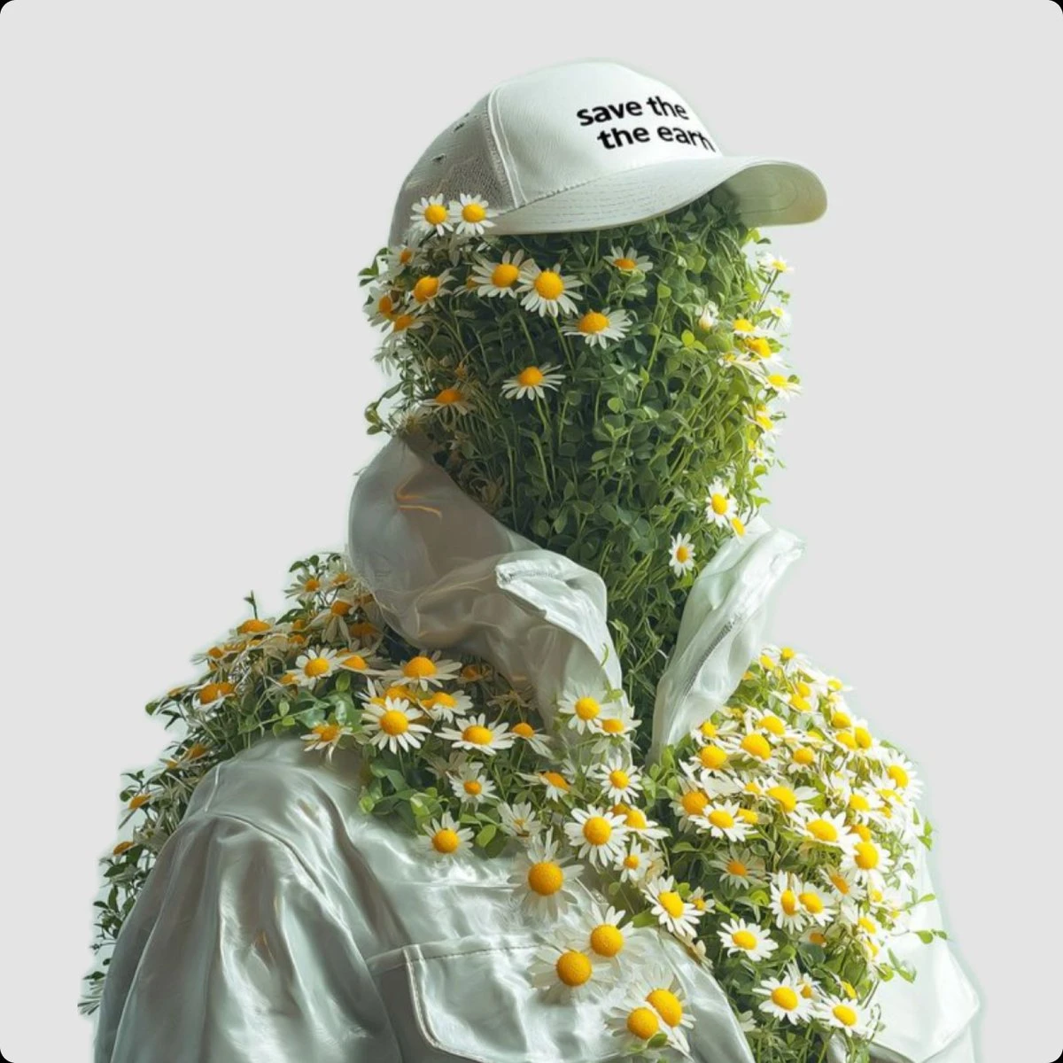 花草覆盖的人形肖像,融合自然与时尚的超现实艺术摄影