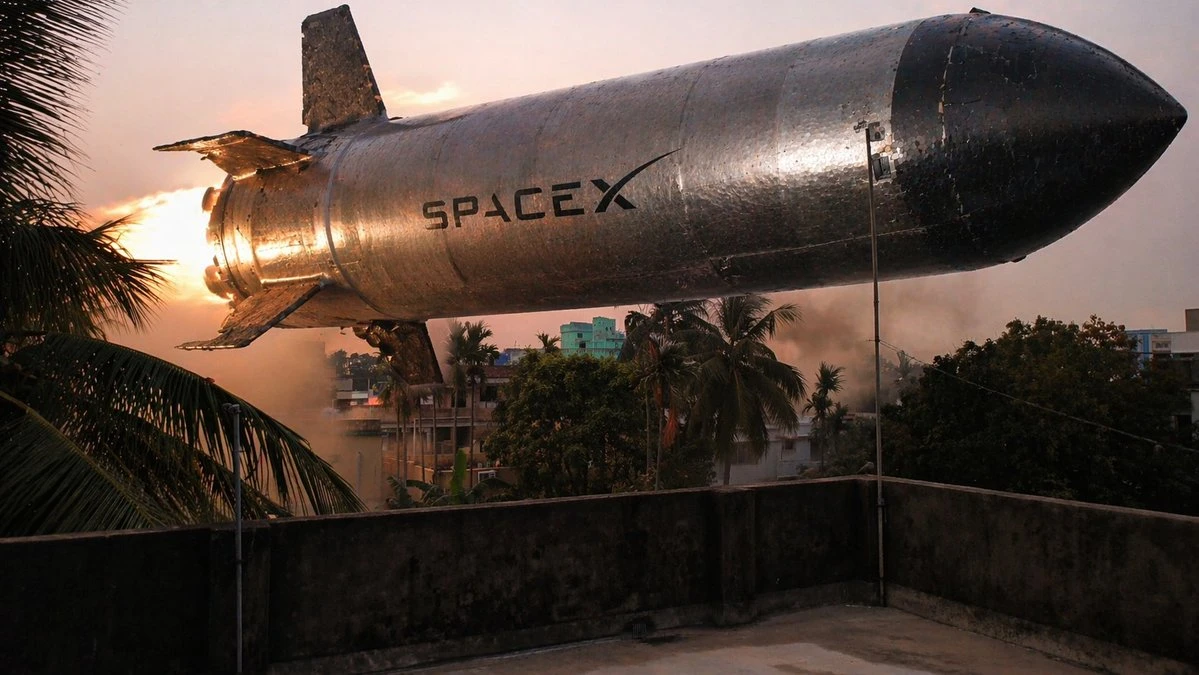 SpaceX火箭低空悬停居民区