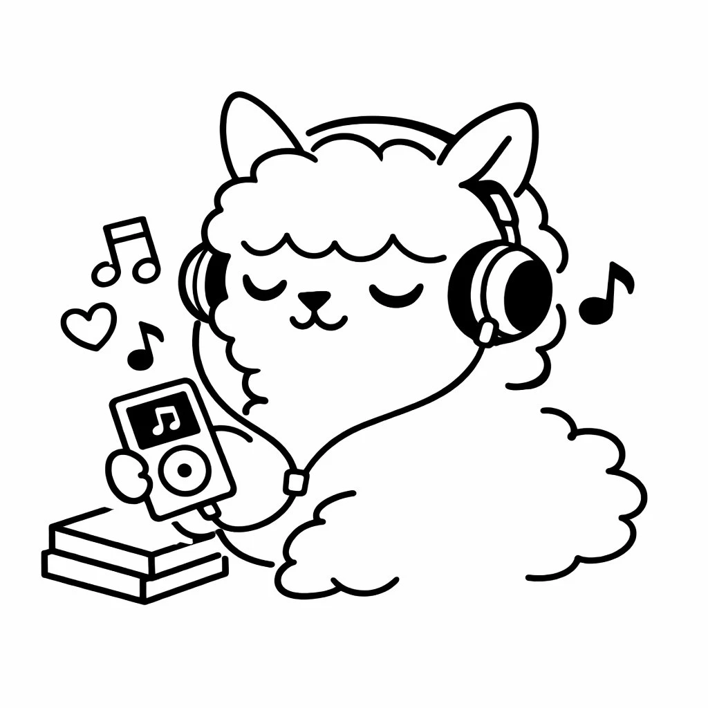 戴耳机听MP3的羊驼简笔画