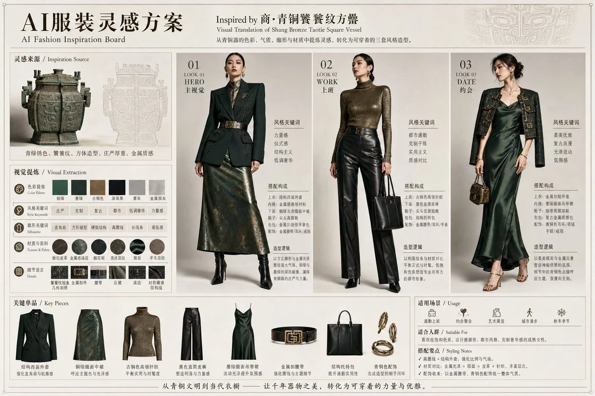 青铜器灵感AI服装灵感方案