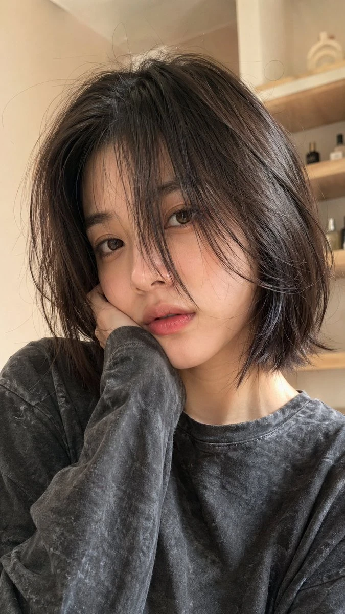 年轻女性自然短发肖像