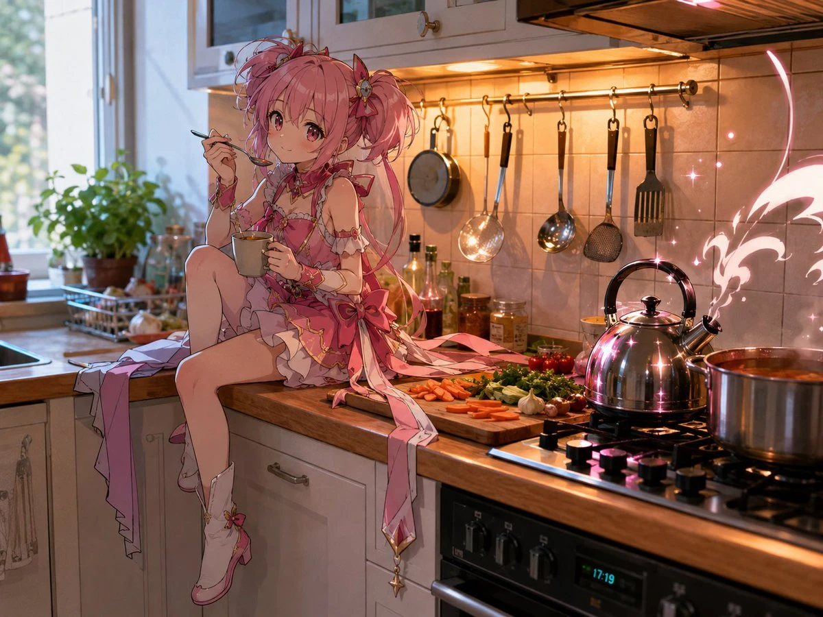 粉发魔法少女在温馨厨房