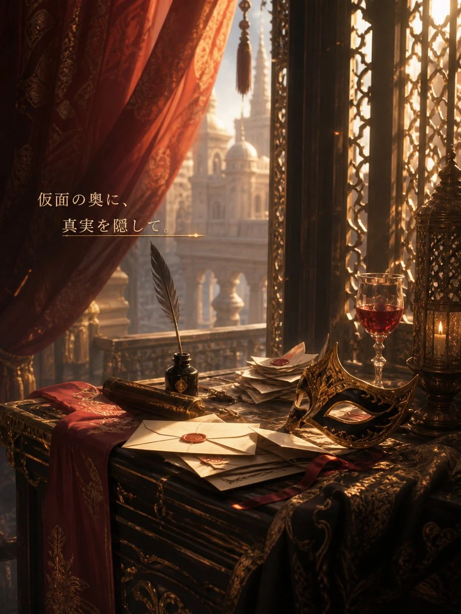 华丽宫殿窗边神秘面具信笺