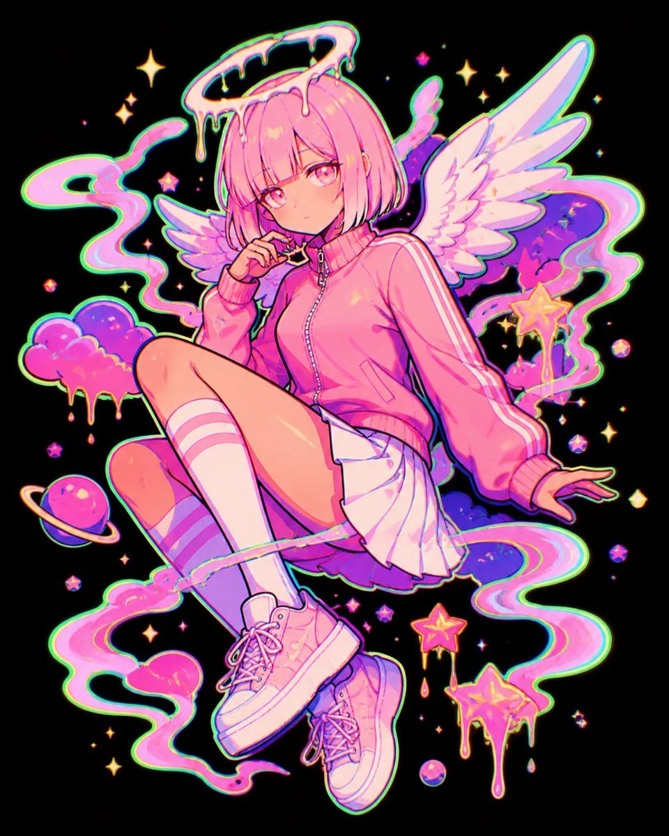 梦幻粉色天使少女插画