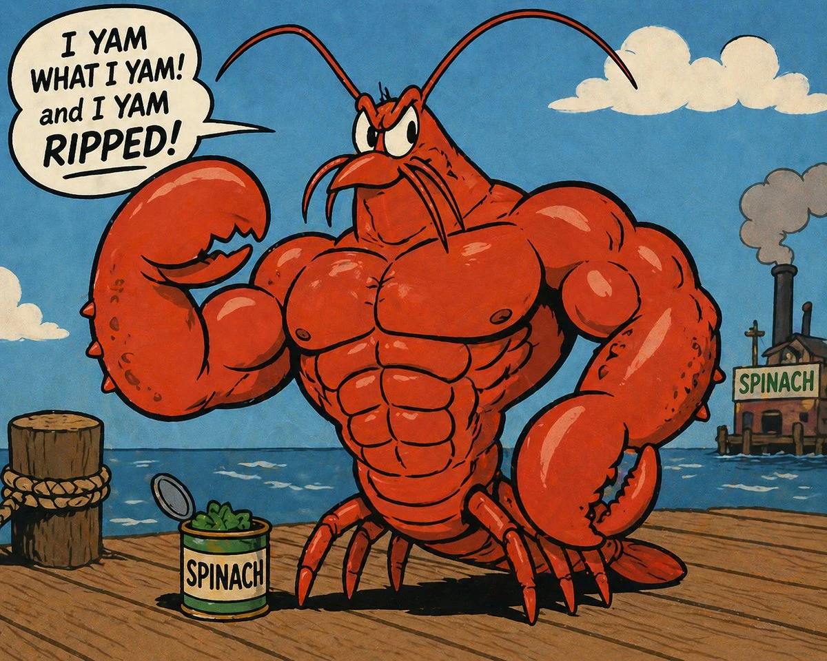 复古漫画风格肌肉龙虾