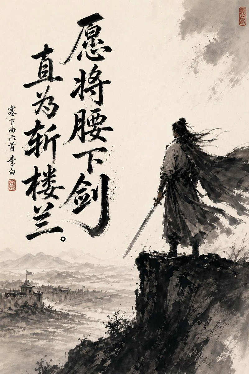 李白塞下曲水墨画