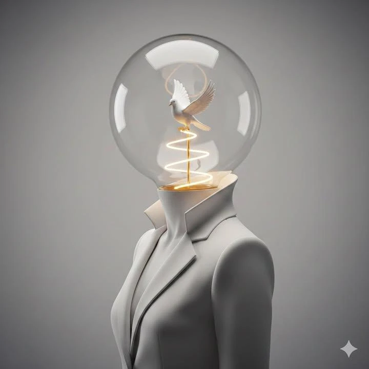 灯泡头颅中的白鸽:超现实概念艺术