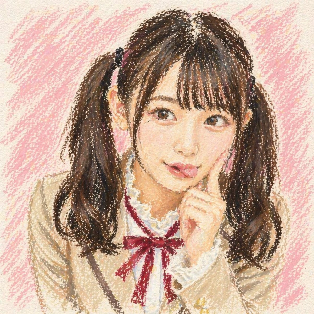 日系双马尾少女油画棒插画