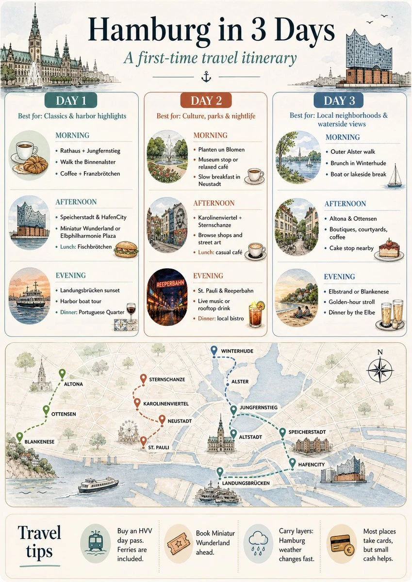 汉堡三日旅行行程图