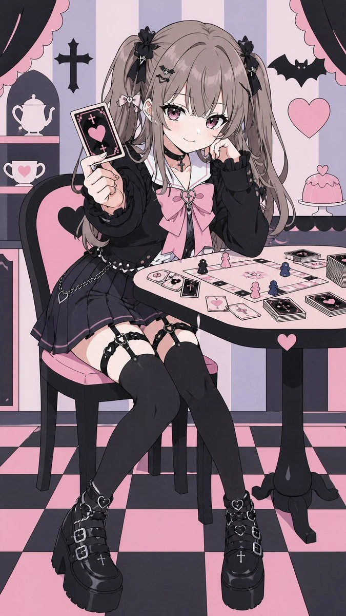 哥特萝莉少女茶室插画