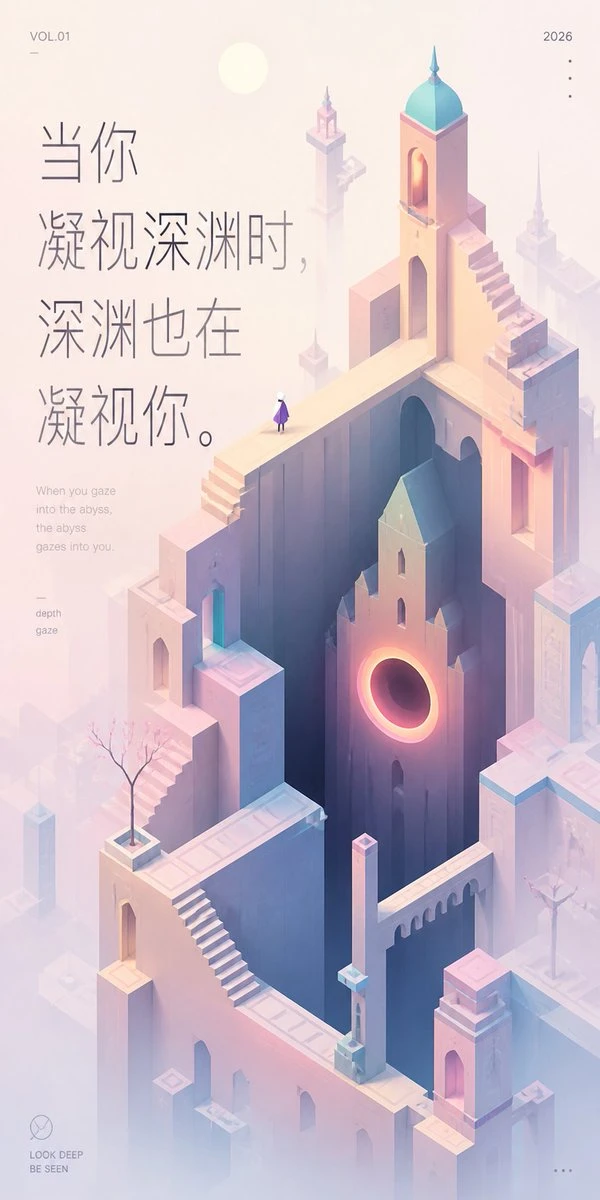 凝视深渊的治愈系建筑插画