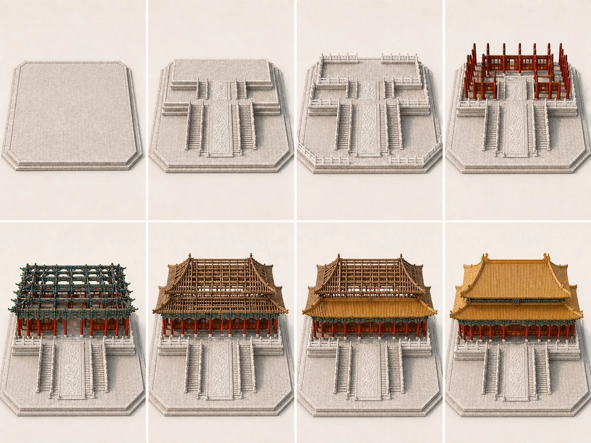 传统中式宫殿建筑建造过程