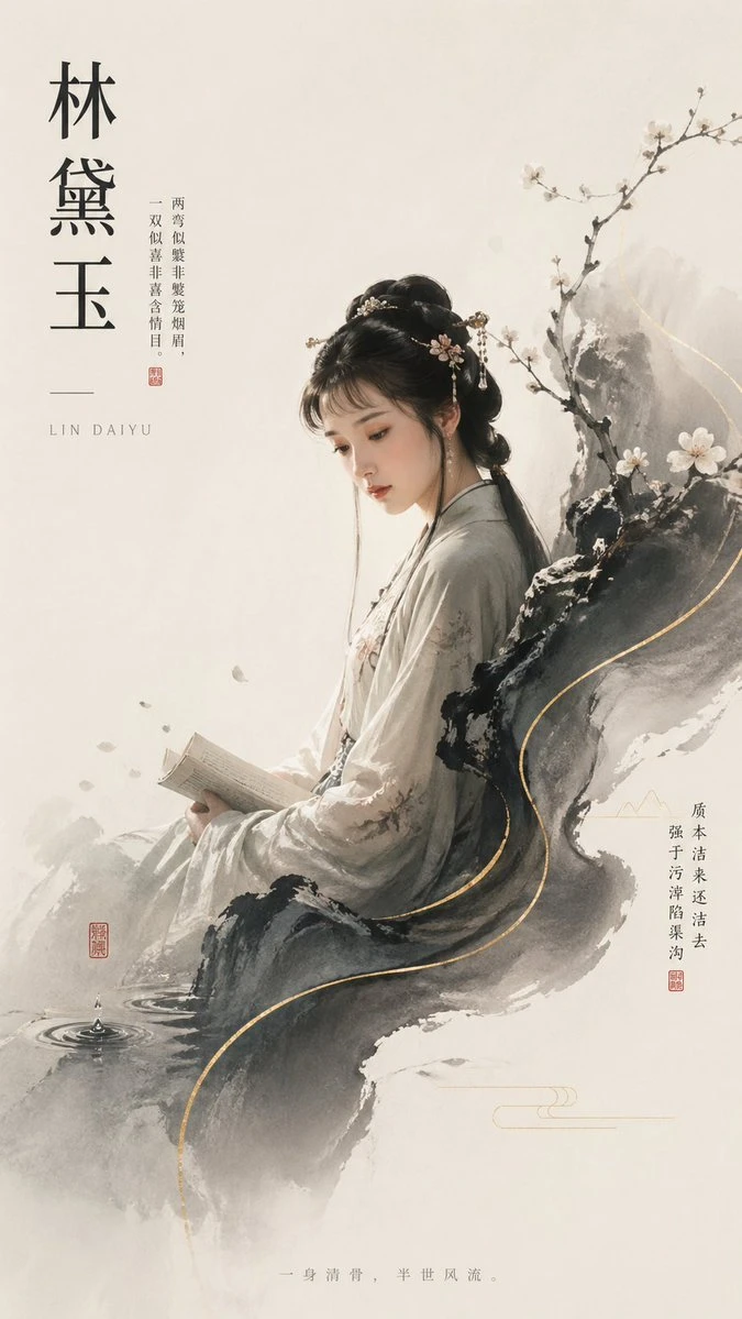 林黛玉水墨古风海报