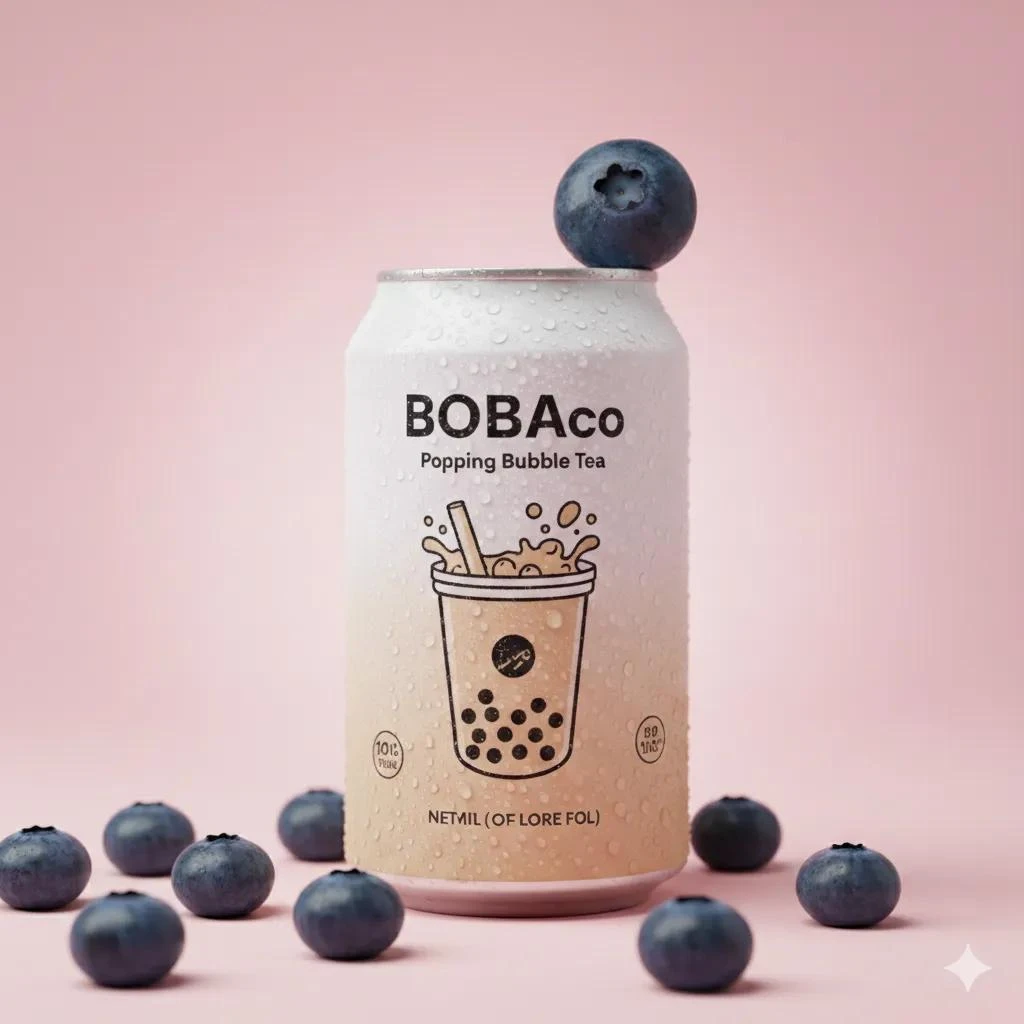 蓝莓装饰的珍珠奶茶罐装饮品商业摄影预设