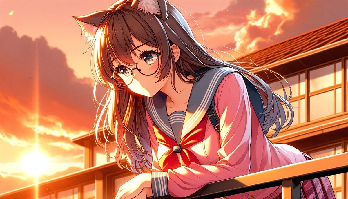 猫耳女高中生黄昏校园