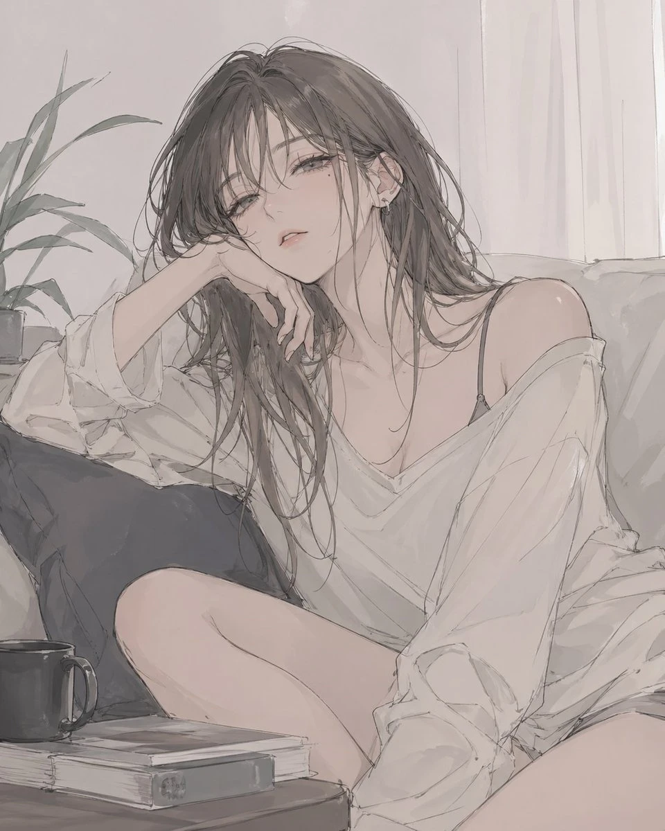 慵懒居家少女插画