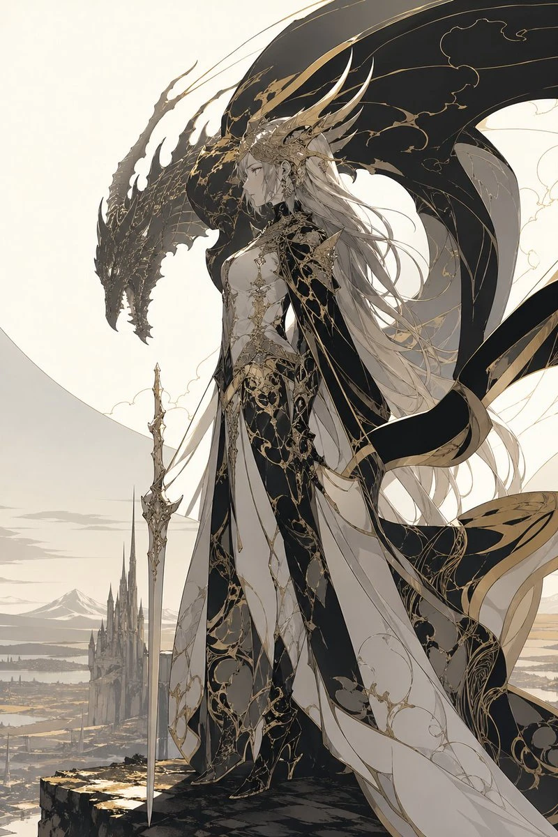 黑金龙纹龙后立崖图