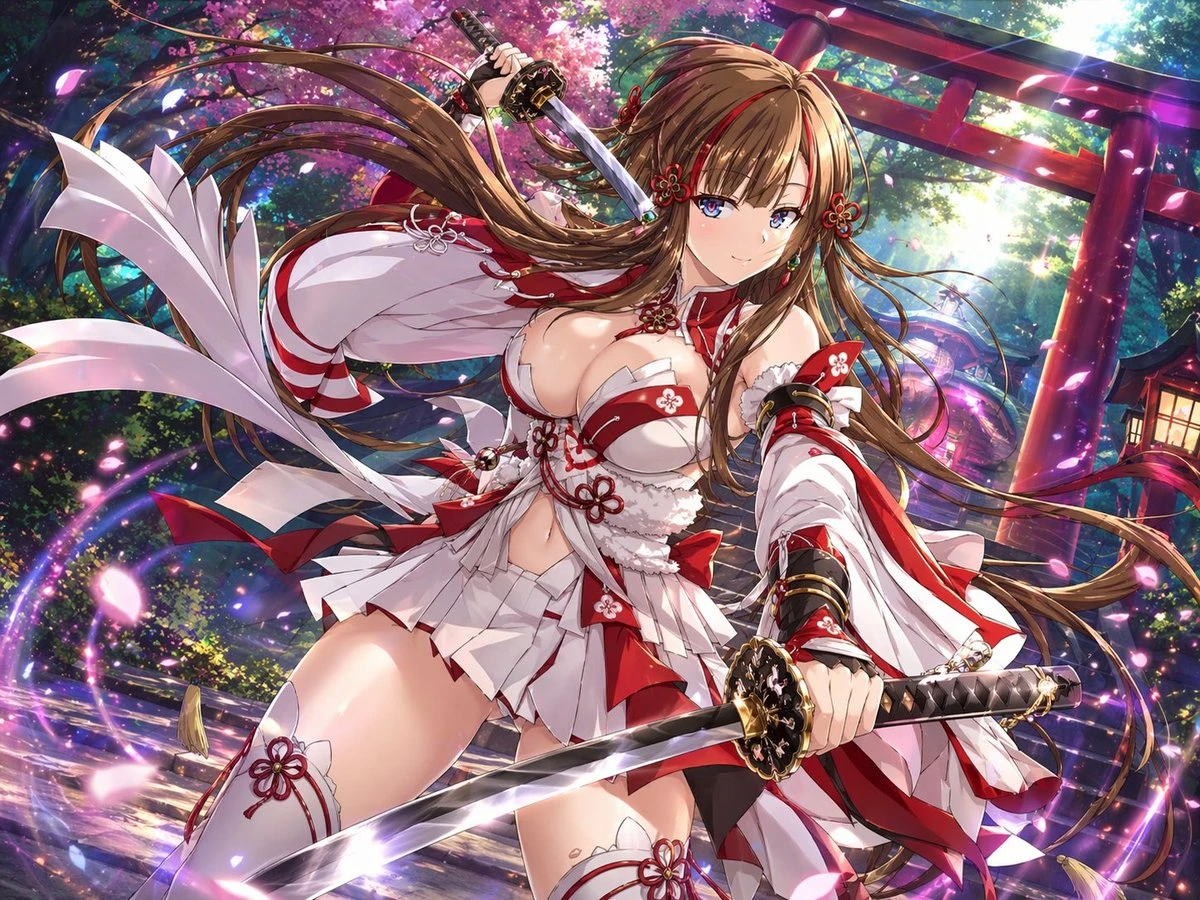樱花神社巫女双刀战斗