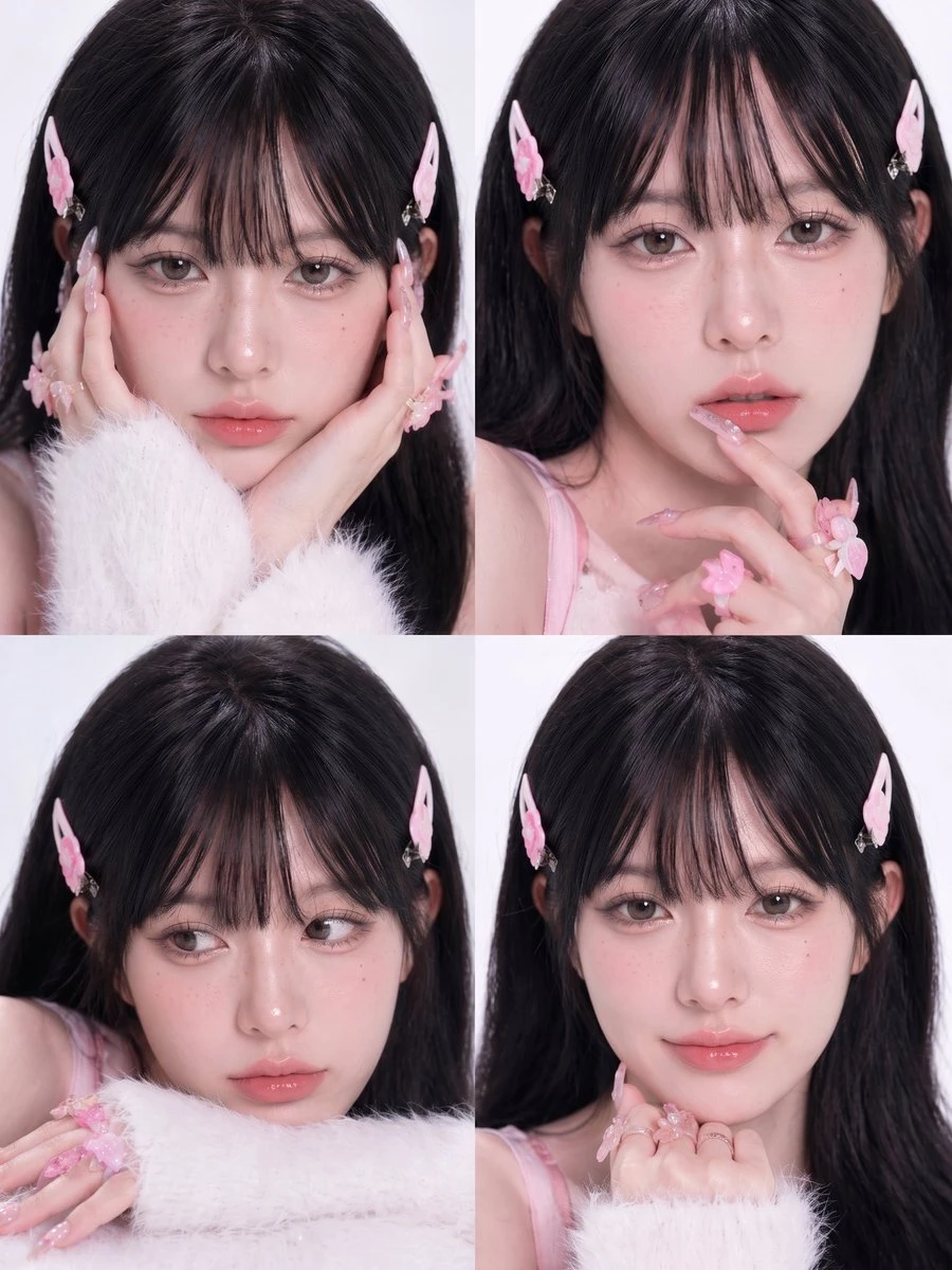 粉色蝴蝶结少女四宫格美妆拼图