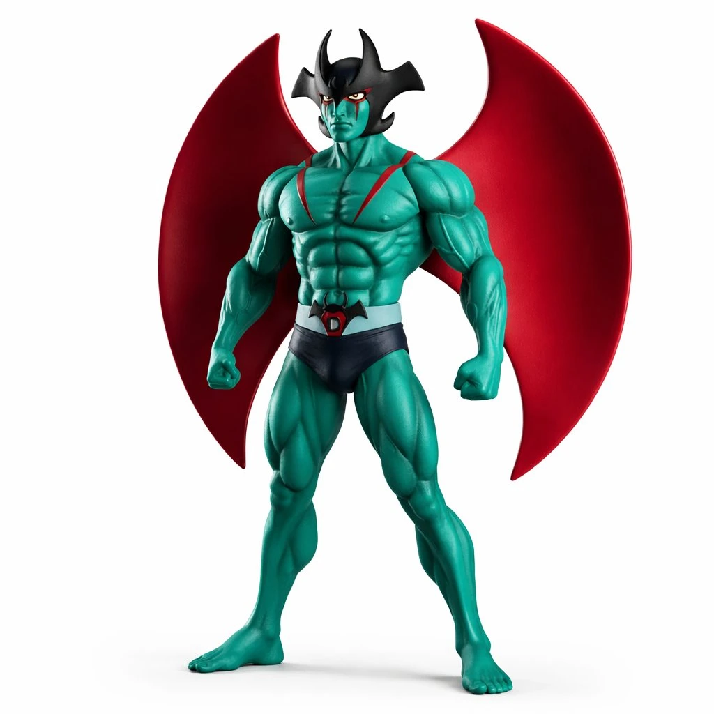 白底恶魔人手办斜前全身像生成