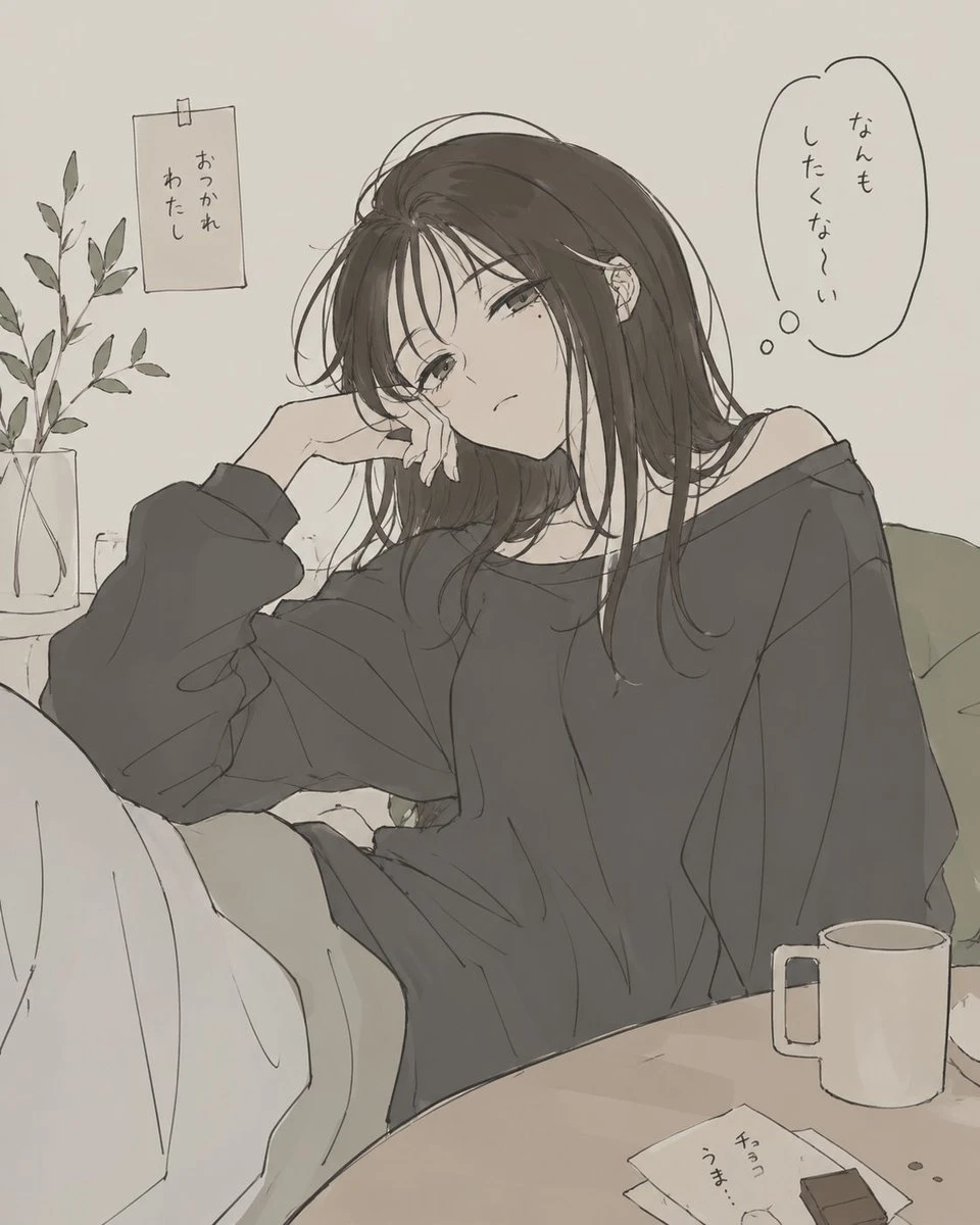 疲惫少女居家插画
