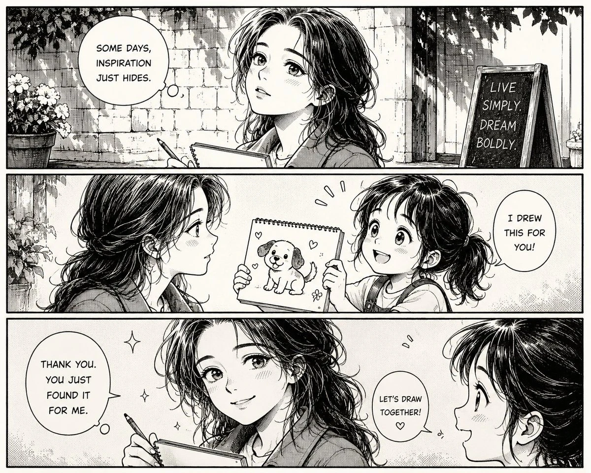黑白漫画风格角色互动