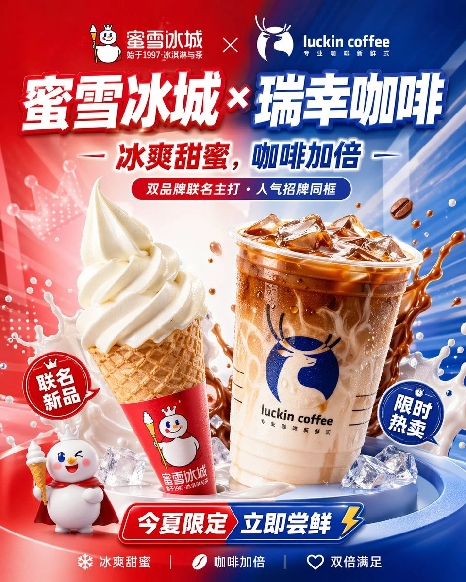 蜜雪冰城瑞幸联名海报
