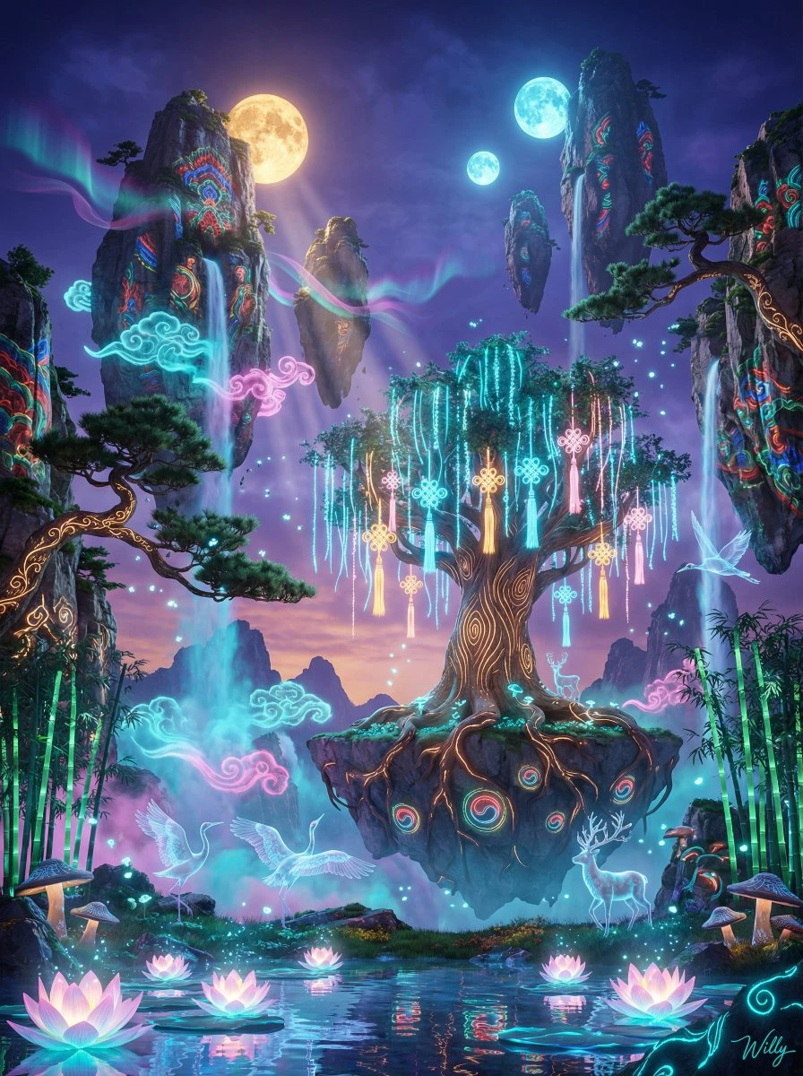 韩风奇幻浮山秘境,光影交织如阿凡达仙境